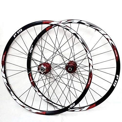 Mountain Bike Wheel : HJRD Mountain Bike Wheelset, 26 / 27.5 / 29 Inch Bicycle Wheel Red (Front + Rear) Double Walled Aluminum Alloy MTB Rim Fast Release Disc Brake 32H 7-11 Speed(27.5)