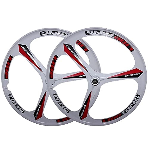 Mountain Bike Wheel : HJXX 26 Inch MTB Bike Wheels, Front Rear Bicycle Wheel, Cycling Wheels, 3-Spoke Mountain Integrated Rear Wheel Set Disc Brake Magnesium Alloy Wheel Set-Red_And_White_Double