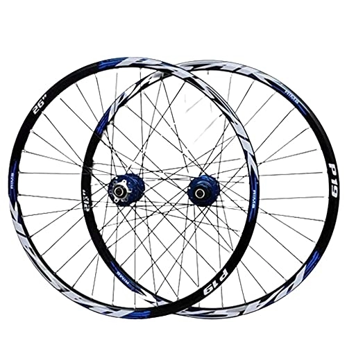 Mountain Bike Wheel : HJXX Mountain Bike Wheelset, Bike Wheel (Front + Rear), Double Walled, MTB Rim Made of Aluminum Alloy with Quick-Change Disc Brake 32H 7-11 Speed Cassette-Blue_29 inch