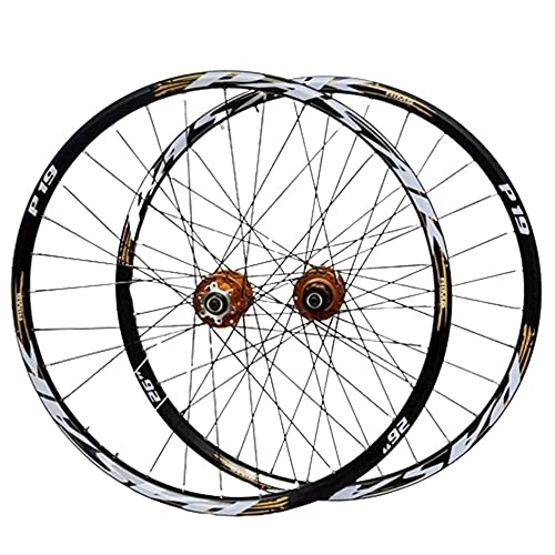 Mountain Bike Wheel : HJXX MTB Bicycle Wheelset, Bike Wheel, Cycling Wheels(front+rear), Bike Wheelset, Aluminum Alloy Disc Brake Hybrid / Mountain Rim for 7 / 8 / 9 / 10 / 11speed-Gold_27.5inch