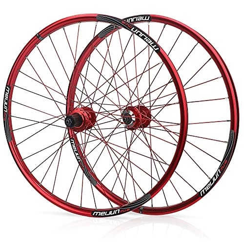 Mountain Bike Wheel : HOMFLOW （US Stock） Mountain Bike Wheelset 26 Inch Double Wall Aluminum Alloy Disc Brake MTB Wheels 7 / 8 / 9 / 10 Speed Cassette Flywheel QR 32 Holes (Color : Red, Size : 26IN)