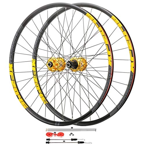 Mountain Bike Wheel : HWL 26 / 27.5 / 29 Inch MTB Bike Disc Brake Wheelset, Double Walled Aluminum Alloy Quick Release Sealed Bearings 11 Speed 32H (Color : Yellow, Size : 26 inch)