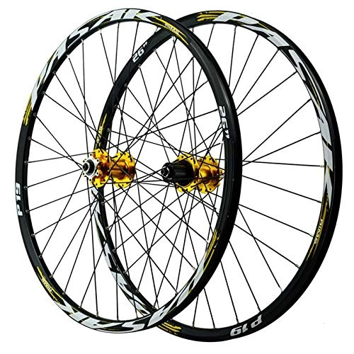 Mountain Bike Wheel : HYLK Bicycle Wheel 26 / 27.5 / 29 Inch Mountain Bike Wheelset Double Wall MTB Rim Alloy Front 2 Rear 5 Bearing 7-12 Speed Quick Release Hub (Gold Hub gold label 26inch)