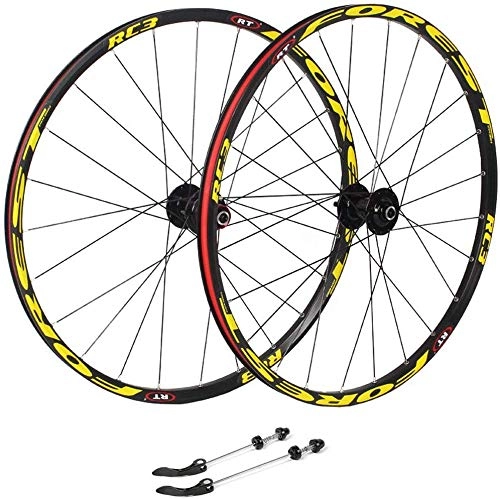 Mountain Bike Wheel : Knoijijuo 27.5 inch Cycling wheels, bicycle Double-walled MTB rim Rapid Release V-Brake Hybrid / perforated disc 7 8 9 10 speed 100mm, Yellow, 26inch