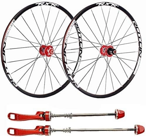 Mountain Bike Wheel : L&WB Mountain Bike Rims, 26 Inch Bicycle Wheelset Double-Walled Aluminum Alloy MTB Bicycle Wheels Fast Release Disc Brake 24 Hole 7 8 9 10 11 Speed, Red