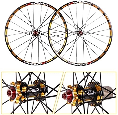 Mountain Bike Wheel : L&WB MTB Bike Wheelset 26" / 27.5" Mountain Bike Wheels Trilateral Milling Double-Walled Light Metal Rim Carbon Hub Disc Brake QR 7-11Speed, Gold