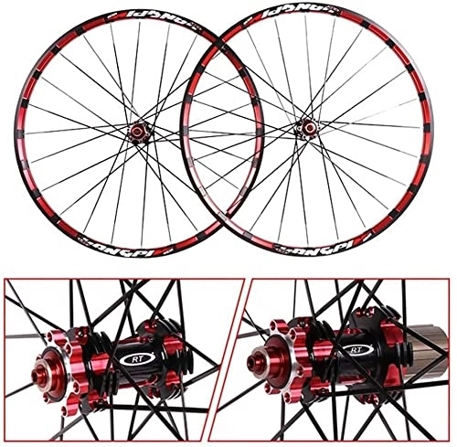 Mountain Bike Wheel : L&WB MTB Bike Wheelset 26" / 27.5" Mountain Bike Wheels Trilateral Milling Double-Walled Light Metal Rim Carbon Hub Disc Brake QR 7-11Speed, Red