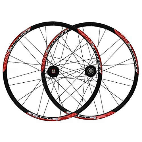 Mountain Bike Wheel : LDDLDG 26 Inch MTB Wheel Set 24H Alloy Disc Double Wall Quick Release (Color : Black+red)