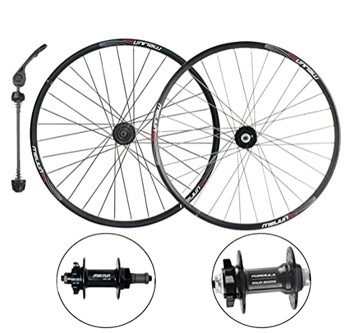 Mountain Bike Wheel : LHHL 20" 26" Bike Wheelset, For Mountain Bike Double Wall Rim Rotary Freewheel Speed Sealed Bearing QR Disc Brakes 6 / 7 / 8 / 9 Speed (Color : Black, Size : 26")