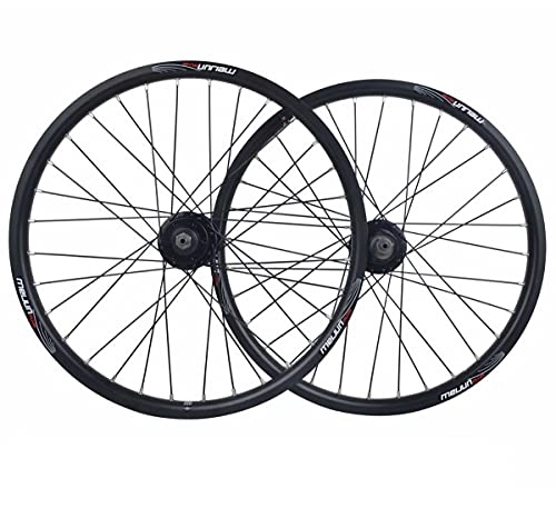Mountain Bike Wheel : LHHL 20 Inch RIM Mountain Bike Wheelset, Bicycle Wheelset Disc Brake 32H Quick Release Aluminum Hub / Ball Bearing QR For7 / 8 / 9 / 10 Speed Cassette (Color : Black, Size : 20")