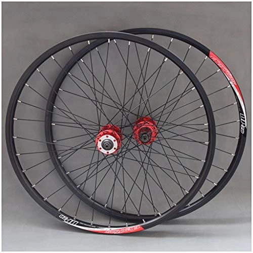 Mountain Bike Wheel : LHHL 26" / 27.5" Bicycle Wheelset for Mountain Bike Double Wall Rim 36H Disc Brake Aluminum Alloy Card Hub 10 Speed Sealed Bearing QR (Color : Red hub, Size : 27.5")