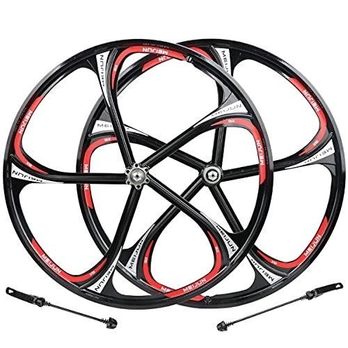 Mountain Bike Wheel : LHHL 26" mountain Bike Wheelset, Integrated Wheel, black Bicycle Cassette Rims Sealed Bearing, Disc Brake Compatible 7 / 8 / 9 / 10speed 5 Knife QR (Color : Black, Size : 26")