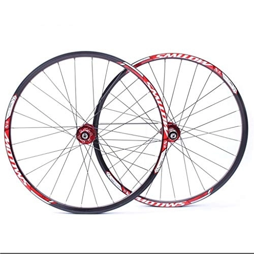 Mountain Bike Wheel : LHHL 26" Wheel For Mountain Bike Bicycle Wheelset MTB Double Wall Rim QR Disc Brake 8-10S Cassette Hub Sealed Bearing 32H (Color : A-Red)