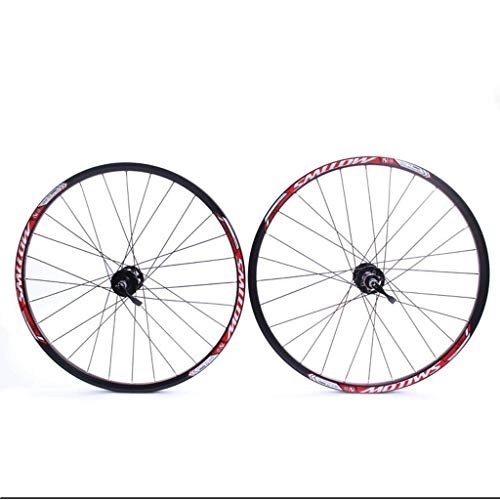 Mountain Bike Wheel : LHHL 26" Wheel For Mountain Bike Bicycle Wheelset MTB Double Wall Rim QR Disc Brake 8-10S Cassette Hub Sealed Bearing 32H (Color : B-Red)