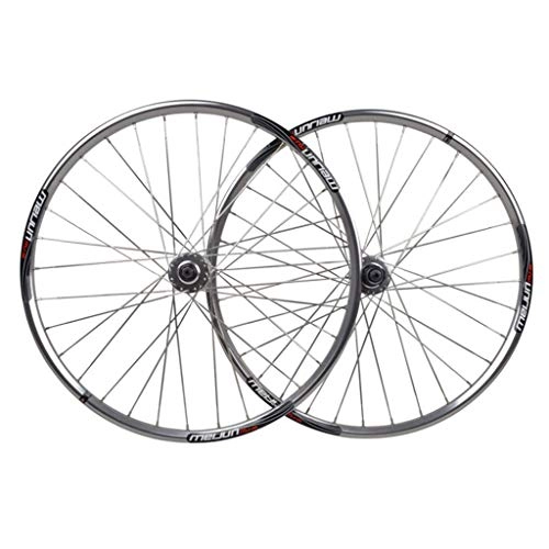Mountain Bike Wheel : LHHL 26" Wheel Mountain Bike Disc Brake and V-brake Brake Wheels, 7, 8, 9 Speed Cassette Type, double wall section rims Quick Release (Color : Silver, Size : 26inch)