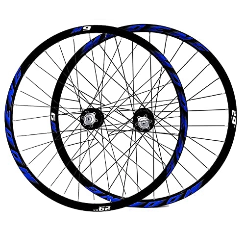 Mountain Bike Wheel : LHHL Bicycle Front & Rear Wheels 26" / 27.5" / 29" CNC Double Walled Alloy Rim MTB Bike Wheel Set 32H Disc Brake QR 8-10 Speed Cassette Hubs Ball Bearing (Color : Blue, Size : 29in)