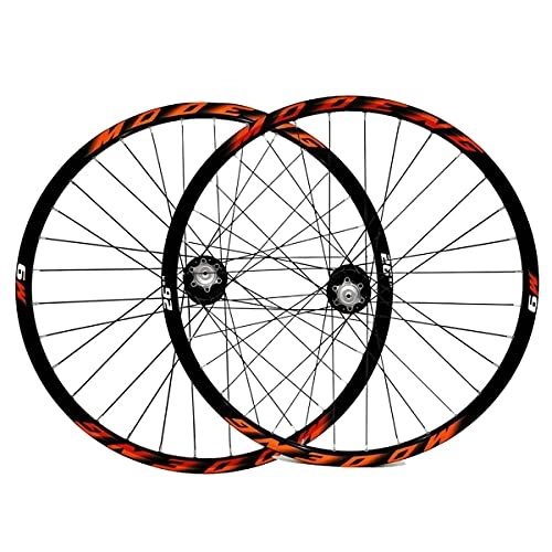 Mountain Bike Wheel : LHHL Bicycle Front & Rear Wheels 26" / 27.5" / 29" CNC Double Walled Alloy Rim MTB Bike Wheel Set 32H Disc Brake QR 8-10 Speed Cassette Hubs Ball Bearing (Color : Orange, Size : 26in)
