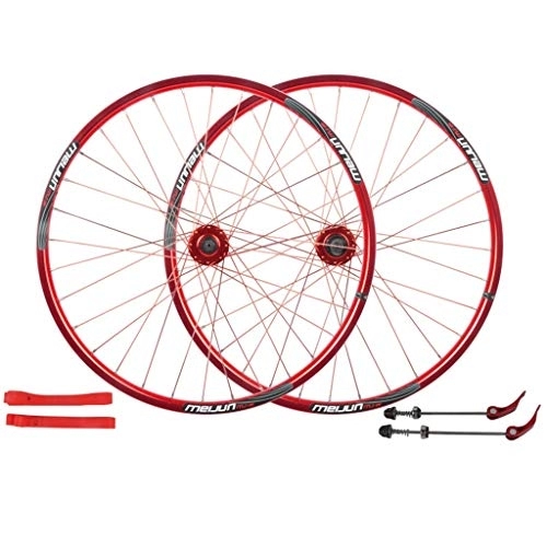 Mountain Bike Wheel : LHHL Bicycle Wheel 26 Inch Double Wall Alloy Rim MTB Mountain Bike Wheel Set Quick Release Disc Brake 32 Hole 7 8 9 10 Speed (Color : Red)