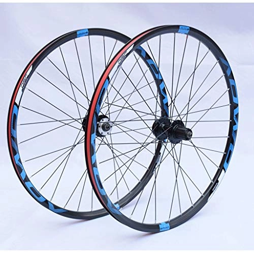 Mountain Bike Wheel : LHHL Bicycle Wheel Set 26" / 27.5" / 29" For Mountain Bike Double Wall Rims Disc Brake 8-10 Speed Card Hub Quick Release 32H (Color : Blue, Size : 29")