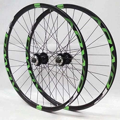 Mountain Bike Wheel : LHHL Bicycle Wheel Set 26" / 27.5" / 29" For Mountain Bike Double Wall Rims Disc Brake 8-10 Speed Card Hub Quick Release 32H (Color : Green, Size : 26")