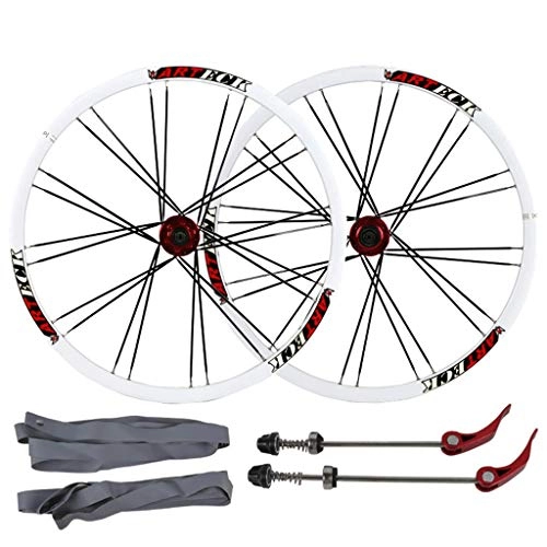 Mountain Bike Wheel : LHHL Bicycle Wheel Set 26 / 27.5 / 29 Inch MTB Bike Wheel Double Wall Alloy Rim Quick Release Disc Brake 24 Hole 7 8 9 10 Speed (Color : B-White)