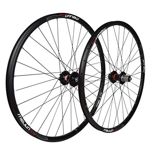Mountain Bike Wheel : LHHL Bicycle Wheel Set 26" For Mountain Bike MTB Aluminum Alloy Double Wall Rims Disc Brake 7-10 Speed Card Hub 6 Sealed Bearing QR 32H (Color : Black)