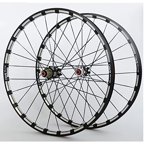 Mountain Bike Wheel : LHHL Bicycle Wheelset 26 / 27.5 / 29" MTB CNC Double Wall Alloy Rims Carbon Hubs Disc Brake 24H QR NBK Sealed Bearing For 7-11 Speed Cassette (Color : Black hub, Size : 27.5")