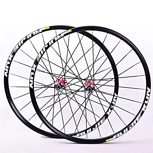 Mountain Bike Wheel : LHHL Bicycle Wheelset 26" / 27.5" / 29" MTB Double Wall Rims Carbon Cassette Hub Sealed Bearing Bike Wheel Disc Brake QR 11 Speed 24H (Color : Black, Size : 26")