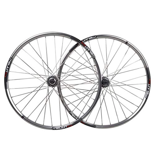 Mountain Bike Wheel : LHHL Bicycle Wheelset 26" For Mountain Bike Silver Double Wall Alloy Rim Disc Brake 7-10 Speed Card Hub QR 24H