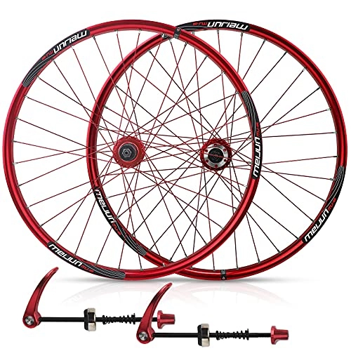 Mountain Bike Wheel : LHHL Bicycle Wheelset 26 Inch MTB Bike Front And Rear Wheel Double Wall Alloy Rims Disc Brake Cassette Fiywheel Hub 7 / 8 / 9 / 10 Speed 32H (Color : Red, Size : 26inch)
