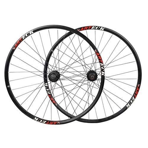 Mountain Bike Wheel : LHHL Bicycle Wheelset 27.5" / 29" For MTB Aluminum Alloy Double Wall Rims Disc Brake 7-10 Speed Card Hub 6 Sealed Bearing QR 32H (Color : Black)