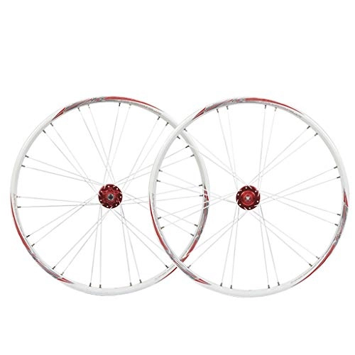 Mountain Bike Wheel : LHHL Components Bicycle Wheelset 26 Inch 11 Speed MTB Cycling Wheel Rims 559 Disc Brake Bike Wheel Sealed Bearing Hub QR (Color : Red White)