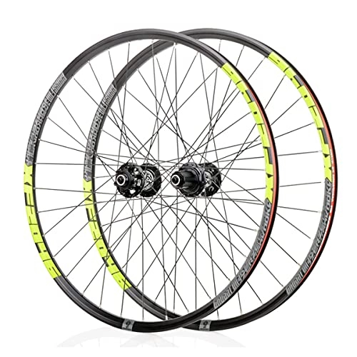 Mountain Bike Wheel : LHHL Components Double Wall Bike Wheelset for 26 27.5 29 inch MTB Rim Disc Brake Quick Release Mountain Bike Wheels 24H 8 9 10 11 Speed (Color : Green, Size : 26inch)