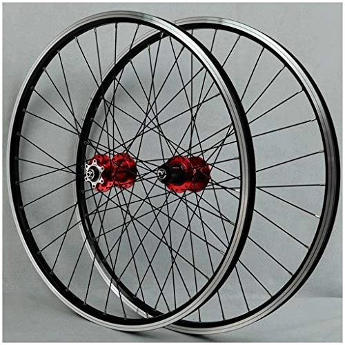 Mountain Bike Wheel : LHHL Components MTB Wheelset 26inch Bicycle Cycling Rim Mountain Bike Wheel 32H Disc / Rim Brake 7-12speed QR Cassette Hubs Sealed Bearing 6 Pawls (Color : Red hub, Size : 26inch)