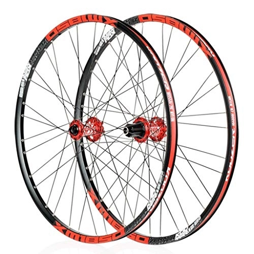 Mountain Bike Wheel : LHHL Mountain Bik Wheel 26" / 27.5 In Bicycle Wheelset For MTB Double Wall Rim QR Disc Brake 8-11S Cassette Hub Sealed Bearing (Color : Red, Size : 27.5")