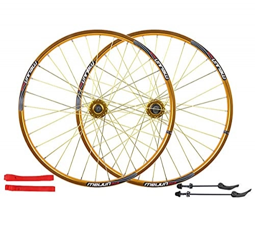 Mountain Bike Wheel : LHHL Mountain Bike Wheelsets26-Inch 32-Hole Quick Release Disc Brake Wheel WheelSet Hub F 100mm R 135mm (Color : Gold, Size : 26")