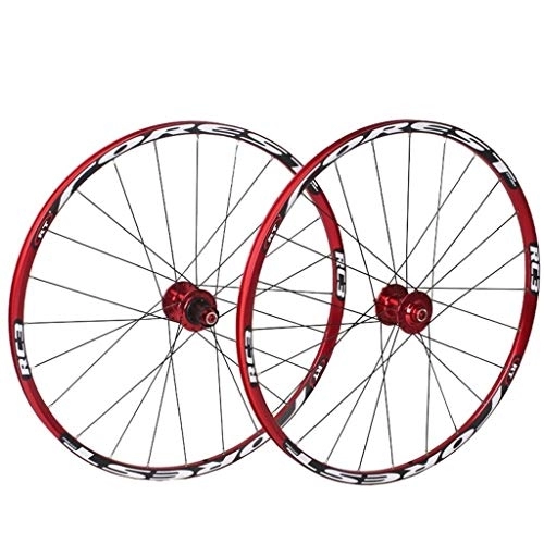 Mountain Bike Wheel : LHHL MTB 26 / 27.5Inch Bicycle Wheel Set Double Wall Alloy Rim Mountain Bike Wheel Quick Release 32 Hole Disc Brake 8 9 10 11 Speed (Color : Red, Size : 27.5")