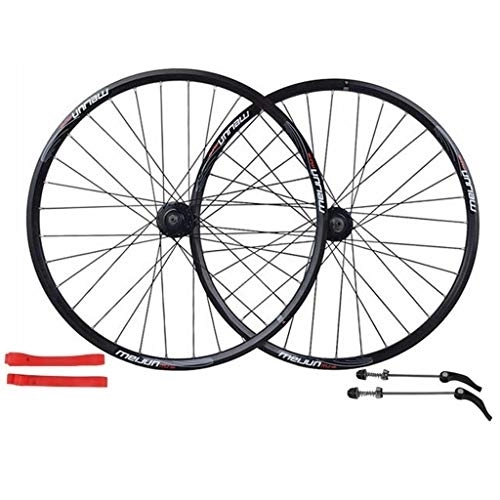 Mountain Bike Wheel : LHHL MTB Bicycle Wheel 26 Inch Double Wall Alloy Rim 32 Hole Mountain Bike Quick Release Disc Brake Wheel Set 7 8 9 10 Speed (Color : Black)