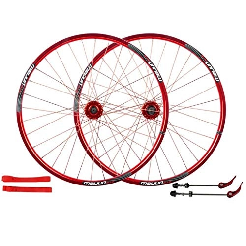 Mountain Bike Wheel : LHHL MTB Bicycle Wheel Set 26 Inch Double Wall Alloy Rim 32 Hole QR Disc Brake Wheel 7 8 9 10 Speed Cassette Hubs (Color : Red)