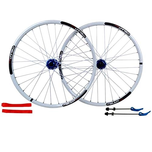 Mountain Bike Wheel : LHHL MTB Bicycle Wheel Set 26 Inch Double Wall Alloy Rim 32 Hole QR Disc Brake Wheel 7 8 9 10 Speed Cassette Hubs (Color : White)
