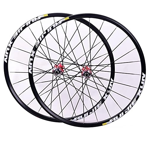 Mountain Bike Wheel : LHHL MTB Bicycle Wheels Bike Wheelset 26" / 27.5" / 29" Double Wall Alloy Rim Carbon Hub Cassette Disc Brake QR 8-11Speed (Color : Red hub, Size : 27.5")