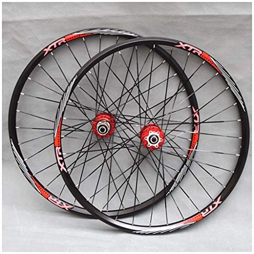 Mountain Bike Wheel : LHHL MTB Bicycle Wheelset 26" / 27.5" / 29" for Mountain Bike Double Wall Alloy Rim Disc Brake 7-11 Speed Card Hub Sealed Bearing QR 32H (Color : Red, Size : 29in)
