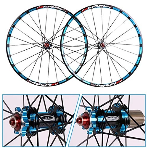 Mountain Bike Wheel : LHHL MTB Bicycle Wheelset 26" / 27.5" Mountain Bike Wheels Milling Trilateral Double Wall Alloy Rim Carbon Hub Disc Brake QR 7-11Speed (Color : Blue, Size : 27.5")