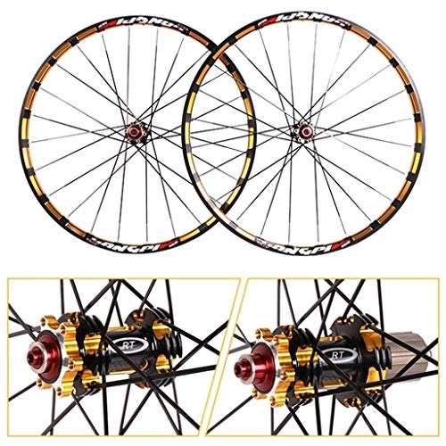Mountain Bike Wheel : LHHL MTB Bicycle Wheelset 26" / 27.5" Mountain Bike Wheels Milling Trilateral Double Wall Alloy Rim Carbon Hub Disc Brake QR 7-11Speed (Color : Gold, Size : 27.5")