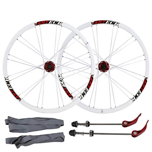 Mountain Bike Wheel : LHHL MTB Bicycle Wheelset 26" For Mountain Bike Double Wall Rims Disc Brake 7-10 Speed Card Hub Quick Release 24H (Color : C-White, Size : 26")