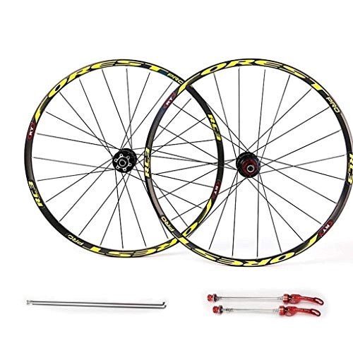 Mountain Bike Wheel : LHHL MTB Bike Wheel Set 26" / 27.5" / 29" Double Wall Alloy Rim Bicycle Wheel Cassette Hub Sealed Bearing QR 7-11Speed Disc Brake 1800g (Color : Gold, Size : 27.5")