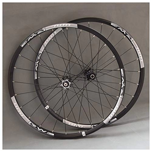 Mountain Bike Wheel : LHHL MTB Bike Wheelset 26" / 27.5" / 29" Double Walled Alloy Rim Disc Brake Bicycle Front & Rear Wheels QR 7-11 Speed Cassette Hubs Sealed Bearing (Color : Black, Size : 27.5")
