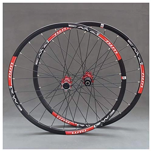 Mountain Bike Wheel : LHHL MTB Bike Wheelset 26" / 27.5" / 29" Double Walled Alloy Rim Disc Brake Bicycle Front & Rear Wheels QR 7-11 Speed Cassette Hubs Sealed Bearing (Color : Red, Size : 26")