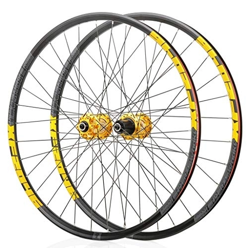 Mountain Bike Wheel : LHHL Wheel For Mountain Bike 26" / 27.5" / 29" Bicycle Wheelset MTB Double Wall Rim QR Disc Brake 8-11S Cassette Hub 6 Ratchets Sealed Bearing (Color : Gold, Size : 26")