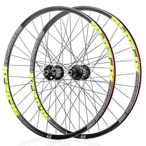 Mountain Bike Wheel : LHHL Wheel For Mountain Bike 26" / 27.5" / 29" Bicycle Wheelset MTB Double Wall Rim QR Disc Brake 8-11S Cassette Hub 6 Ratchets Sealed Bearing (Color : Green, Size : 27.5")